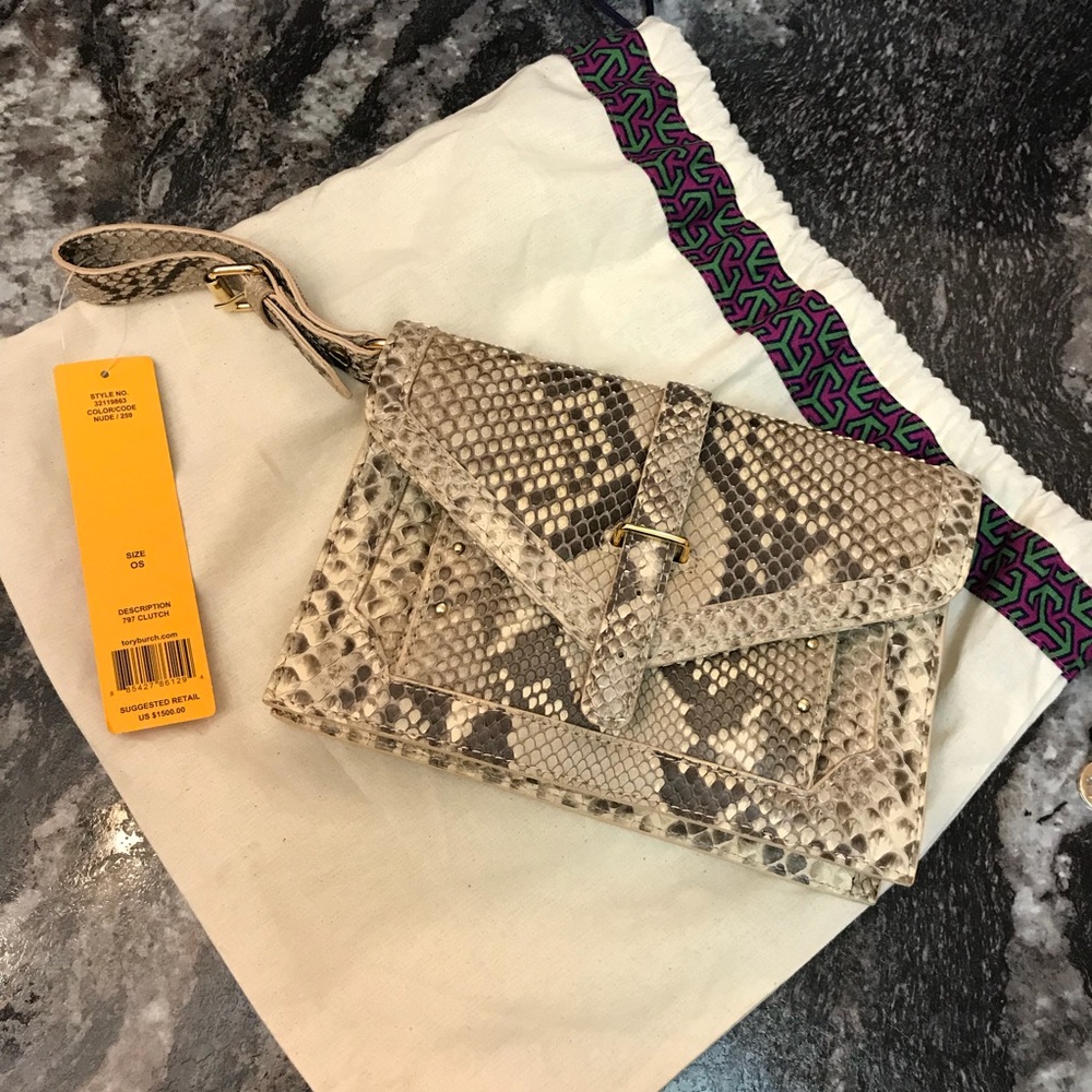 👛TORY BURCH REAL PYTHON SKIN 797 CLUTCH